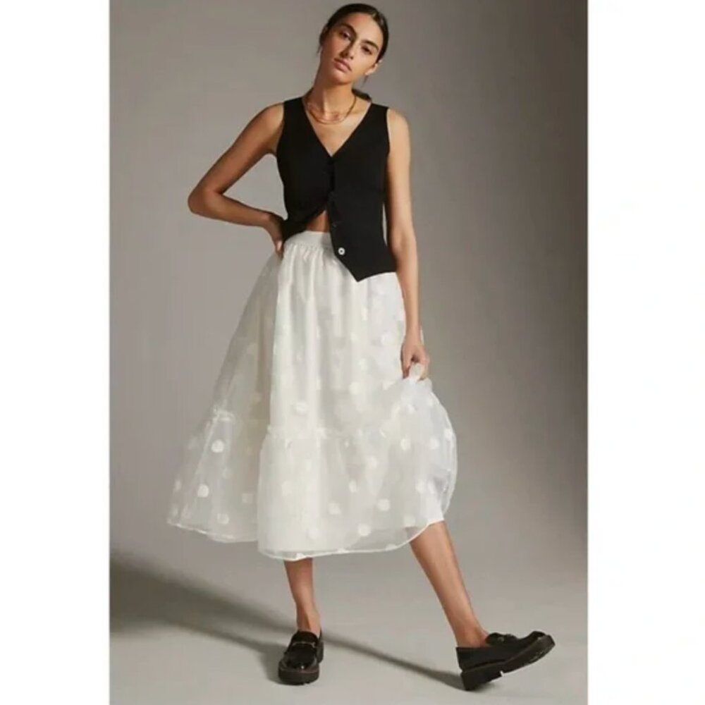 Anthropologie Eva Franco Tulle Midi Skirt White Organza